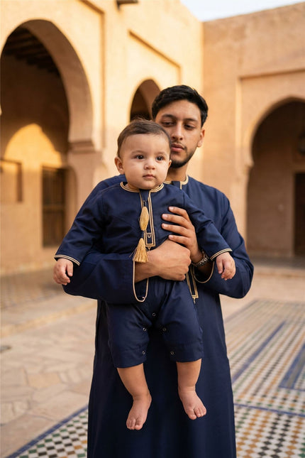 Baby Boys Ramadan Navy Blue Moroccan Thobe Robe Emirati Eid Jubba- B-TT003