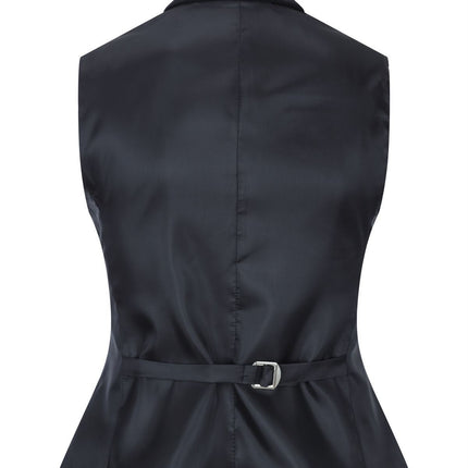 Womens Black Herringbone Check Tweed Waistcoat Wool Blend Vest