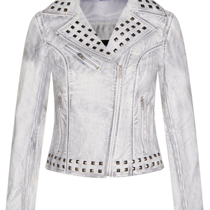 Womens Gothic Biker Leather Jacket with Studs-Bilbao