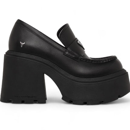 Windsorsmith Womens Black Leather Platform Loafers Shoes - Spolied