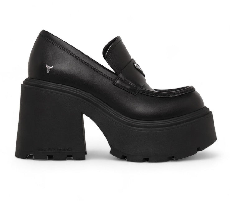 Windsorsmith Womens Black Leather Platform Loafers Shoes - Spolied