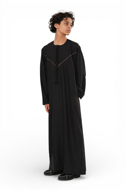 Kids Boys Eid Black Moroccan Thobe Robe Djellaba Ramadan Eid Jubba- K-HM10