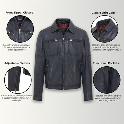 Men's Vintage Classic Short Soft Leather Biker Jacket