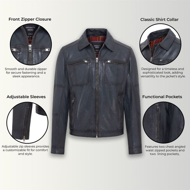 Men's Vintage Classic Short Soft Leather Biker Jacket