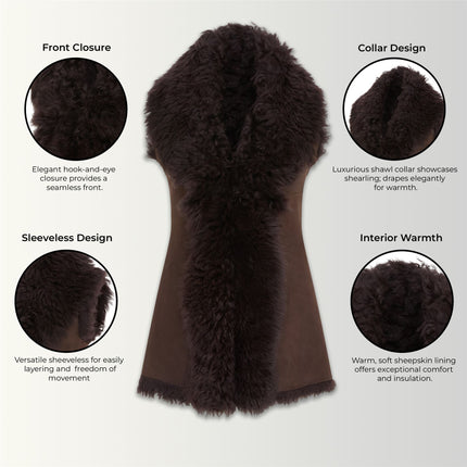 Women's Brown Toscana Shearling Nappa Leather Sheepskin Gilet - Parkes