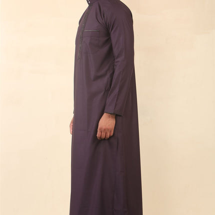 Mens Purple Thobe Jubba Emirati Islamic Arabic Eid Embroidery Kaftan Jubbah Robe