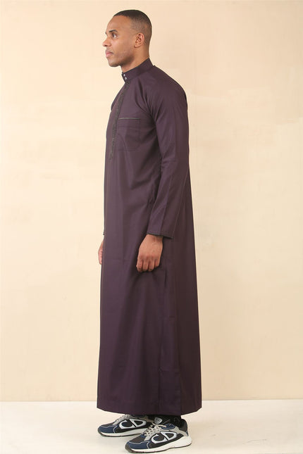 Mens Purple Thobe Jubba Emirati Islamic Arabic Eid Embroidery Kaftan Jubbah Robe