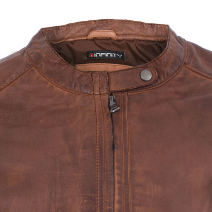 Womens Tan Leather Biker Jacket-Prague