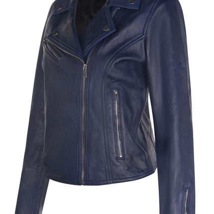 Womens Leather Classic Biker Brando Jacket-Baku