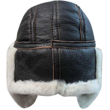 Men's B3 Brown Cream RAF Aviator Sheepskin B-55 WW2 Trapper Flying Hat