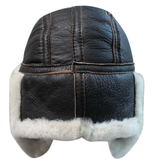 Men's B3 Brown Cream RAF Aviator Sheepskin B-55 WW2 Trapper Flying Hat