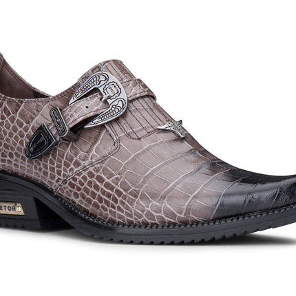 Men's Brown Croc Leather Winklepicker Cuban Biker Boots