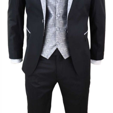 Men's 4 Piece Black Tailored Wedding Suit