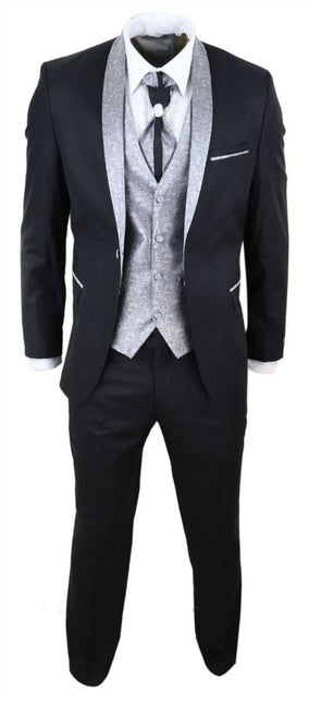 Men's 4 Piece Black Tailored Wedding Suit