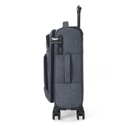 Soft Shell Linen Cabin Suitcase 56x37x24cm 8 Wheel Hand Luggage