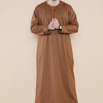 Mens Brown Jubba Saudi Islamic Arab Eid Emirati Kaftan Jubbah Tassel Robe