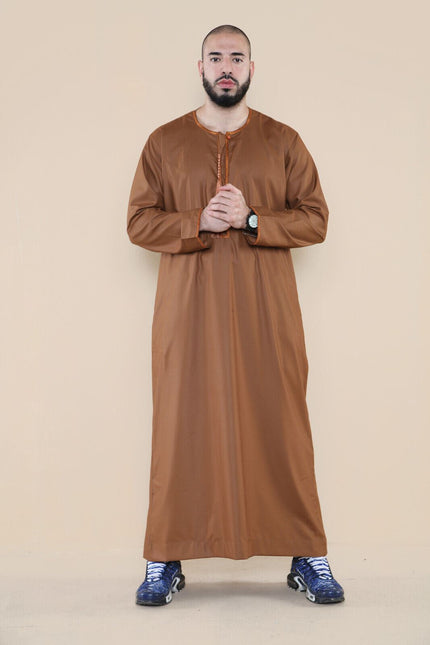 Mens Brown Jubba Saudi Islamic Arab Eid Emirati Kaftan Jubbah Tassel Robe