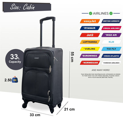 Expandable Soft Shell 4 Wheel Luggage Travel Cabin Suitcase Set Holiday Bags