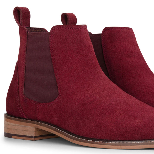 London Brogues Men's Burgundy Wine Suede Leather Slip-On Chelsea Ankle Boots