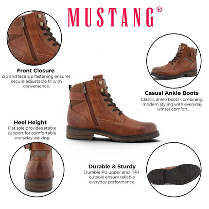 Mustang Men's Brown Faux Leather Winter Lace-Up Ankle Boots - M0021001