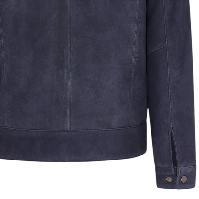 Mens Navy Goat Suede Leather Harrington Biker Jacket - Berlin