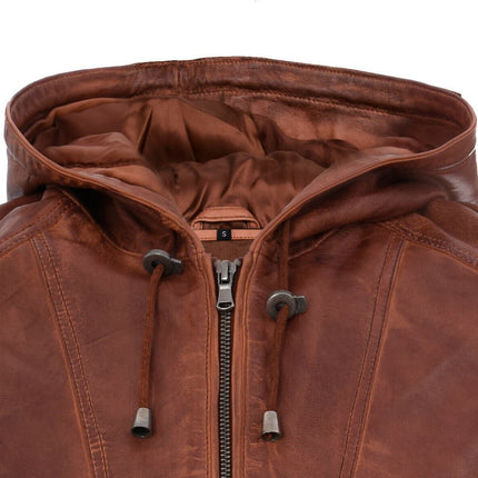Men’s Casual Leather Hooded Bomber Jacket-Odesa