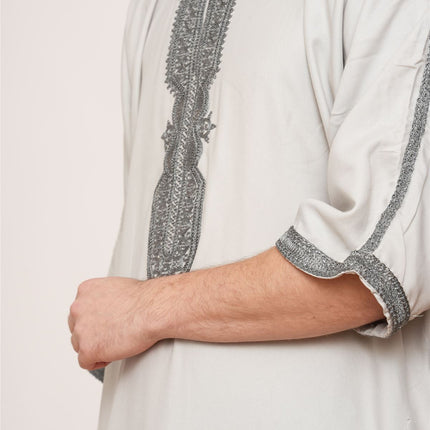 Men's Grey Charcoal Moroccan Thobe Robe Eid Djellaba Gandoura Jubba- HM65