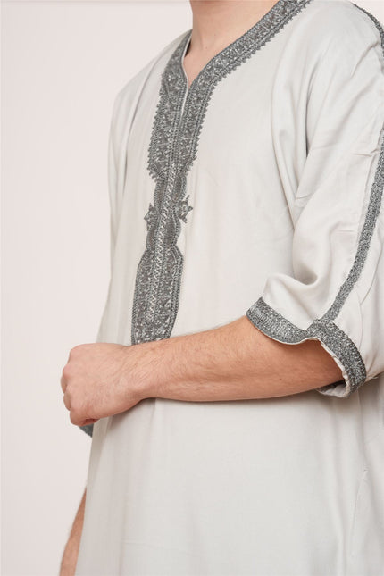 Men's Grey Charcoal Moroccan Thobe Robe Eid Djellaba Gandoura Jubba- HM65