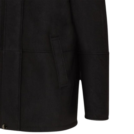 Mens Black Leather Funnel Neck Collar Coat Jacket - Thomas