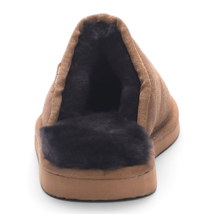 Men's Genuine Sheepskin Tobacco Brown Suede Mule Winter Warm Non-Slip - Highland