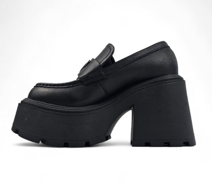 Windsorsmith Womens Black Leather Platform Loafers Shoes - Spolied