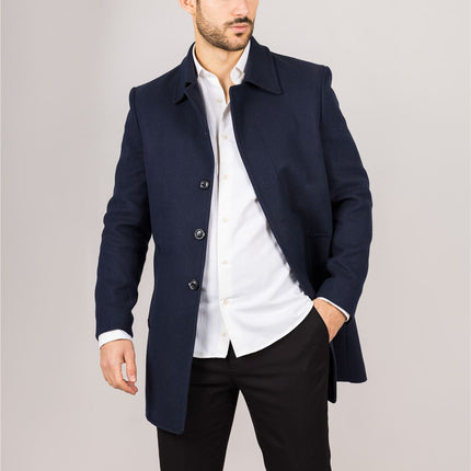 Men's Wool Blend Classic Collar Navy Overcoat