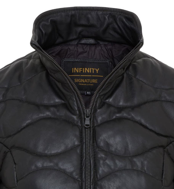 Womens Puffer Warm Quilted Leather Bomber Jacket