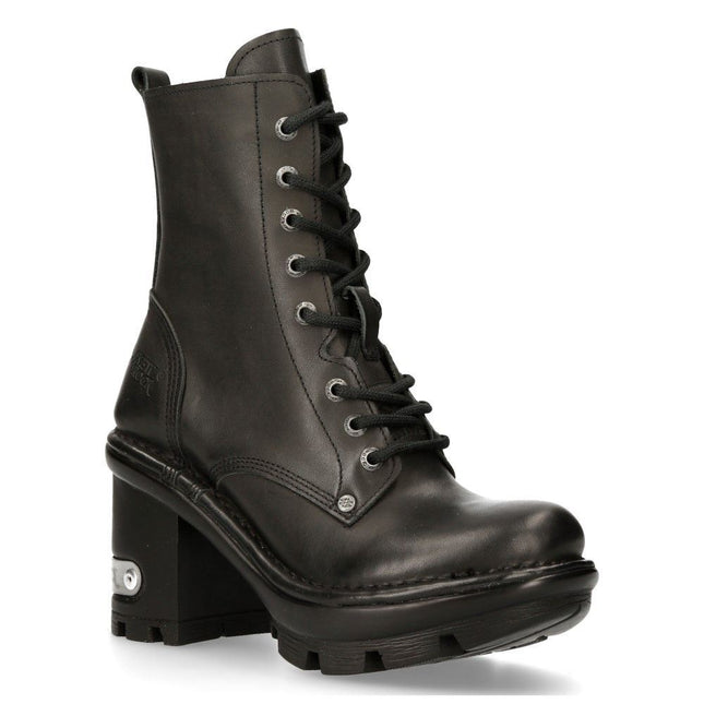 New Rock Gothic Black Leather Biker Boots- Neotyre07X-S1