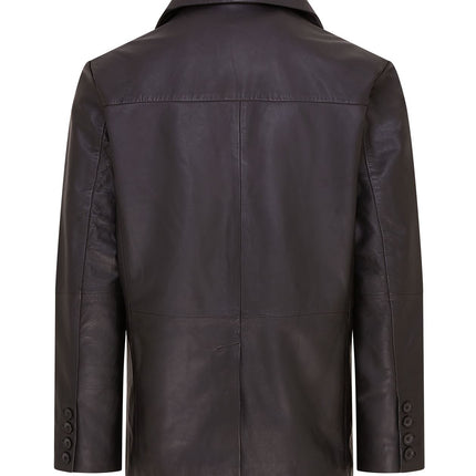 Mens 2 Button Black Leather Blazer Soft Lamb Tailored Leather Coat Italian Leather Jacket