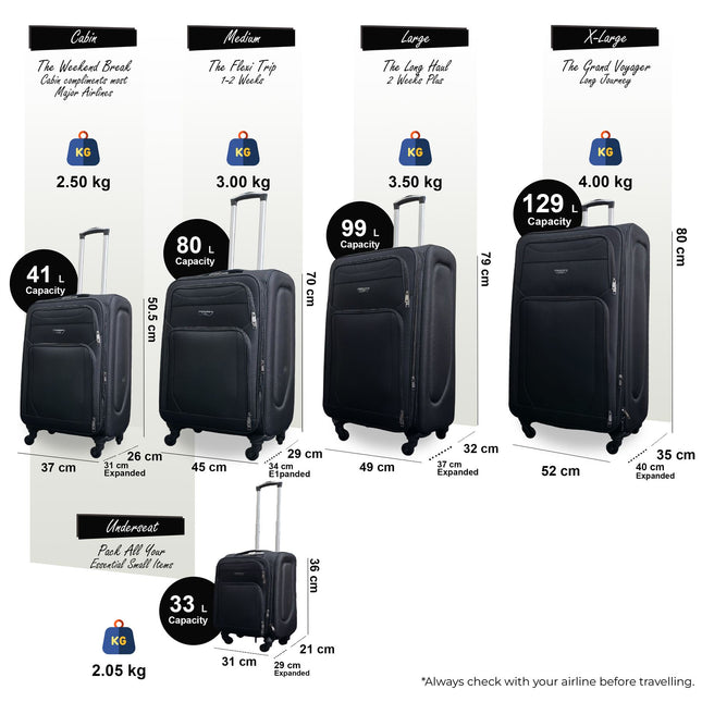Soft Shell Lightweight Nylon Suitcase Set 4 Wheel Travel Case Holiday Bags