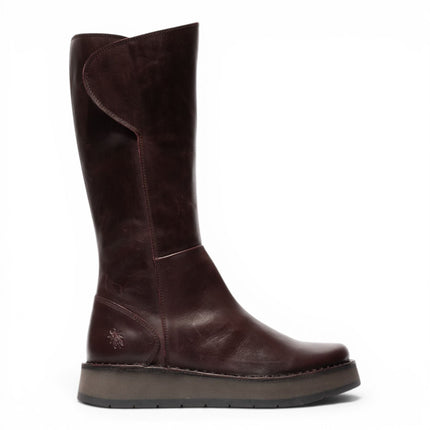 Fly London Womens Wine Leather High Pull On Long Boots - RHEA042