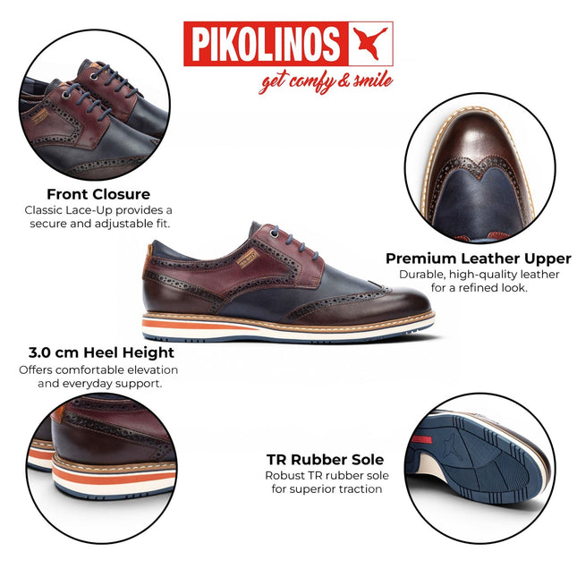 Pikolinos Men’s Brown Burgundy Leather Brogue Lace-Up Oxford Shoes - Avila