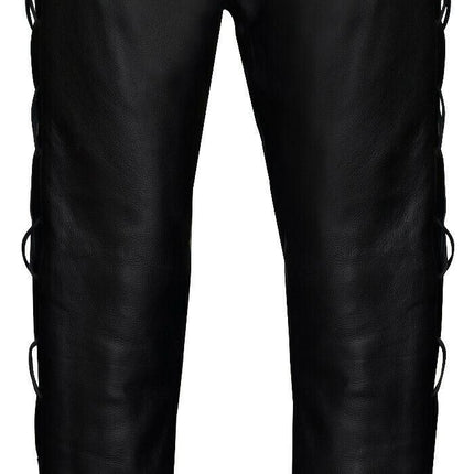 Mens Laced Leather Biker Jeans-Utah