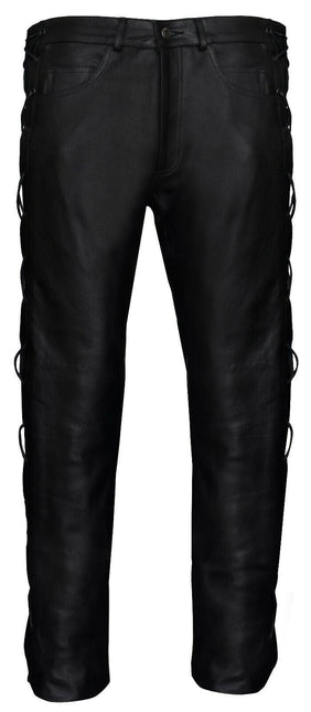 Mens Laced Leather Biker Jeans-Utah