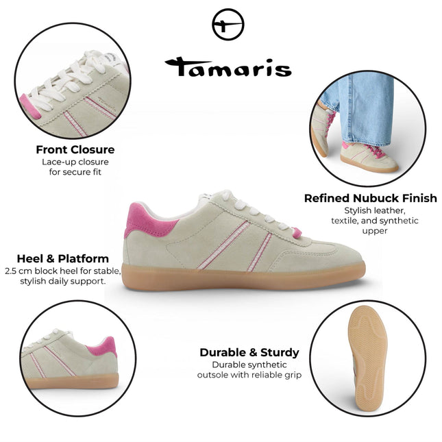 Tamaris Women's Green Pink Leather Trainers Sneaker Shoes