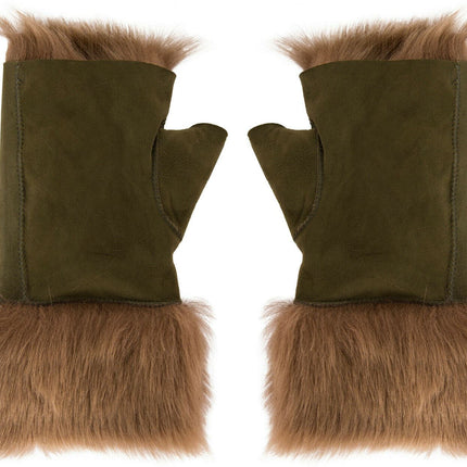 Womens Shearling  Mittens Fingerless Cuffs Toscana Suede Sheepskin Fur
