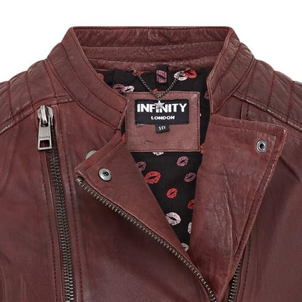 Womens Burgundy Biker Leather Jacket - Delhi