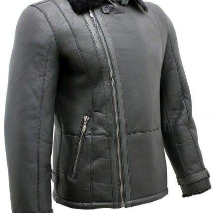 Mens Double Breasted Sheepskin Leather Biker Jacket-Manila