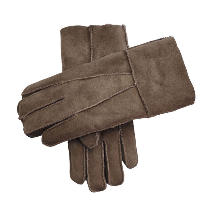 Infinity Leather Unisex Brown Sheepskin Suede Gloves with Roll Up/Down Cuff