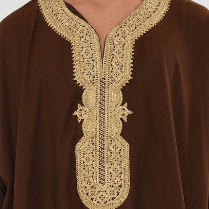 Kids Boys Ramadan Brown Moroccan Thobe Robe Djellaba Gandoura Eid Jubba- K-HM67
