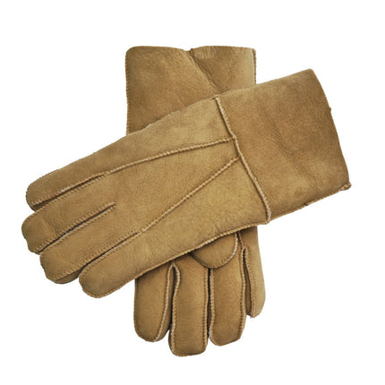 Infinity Leather Unisex Tan Sheepskin Suede Gloves with Roll Up/Down Cuff
