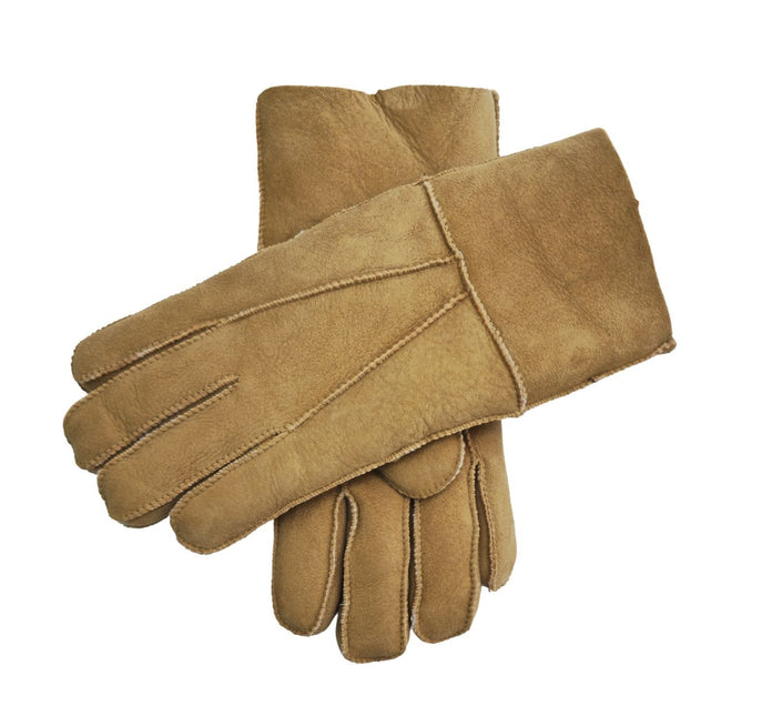 Infinity Leather Unisex Tan Sheepskin Suede Gloves with Roll Up/Down Cuff