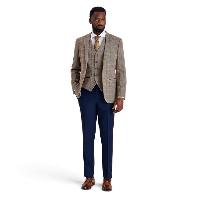 Men's Brown Tweed Suit with Mayfair Navy Trousers - Harris