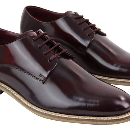 Mens Retro Oxford Brogue Derby Shoes In Wine Patent Leather